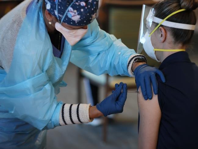 An aged care worker getting the Pfizer vaccine in Florida. Picture: Joe Raedle/Getty Images