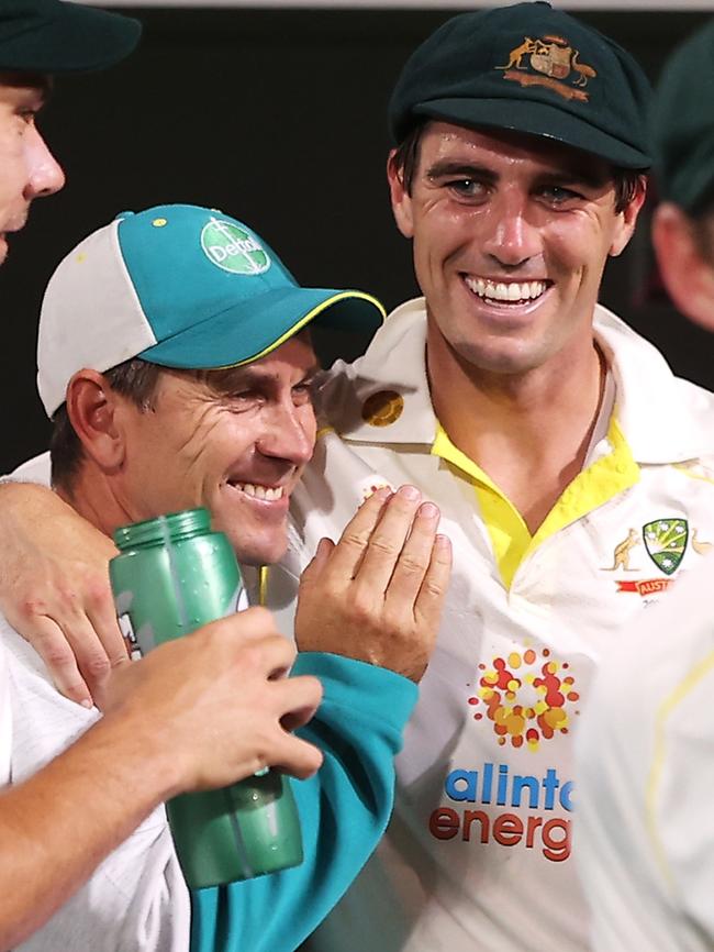 Langer and Cummins after the Ashes. Picture: Mark Kolbe/Getty