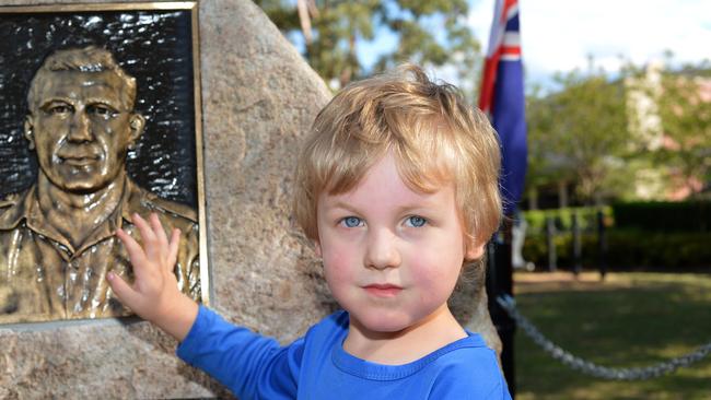 Kevin Wheatley’s great grandson Noah Everill-Pereira, then 3, at the official opening of the memorial in Mawson Park in 2013.