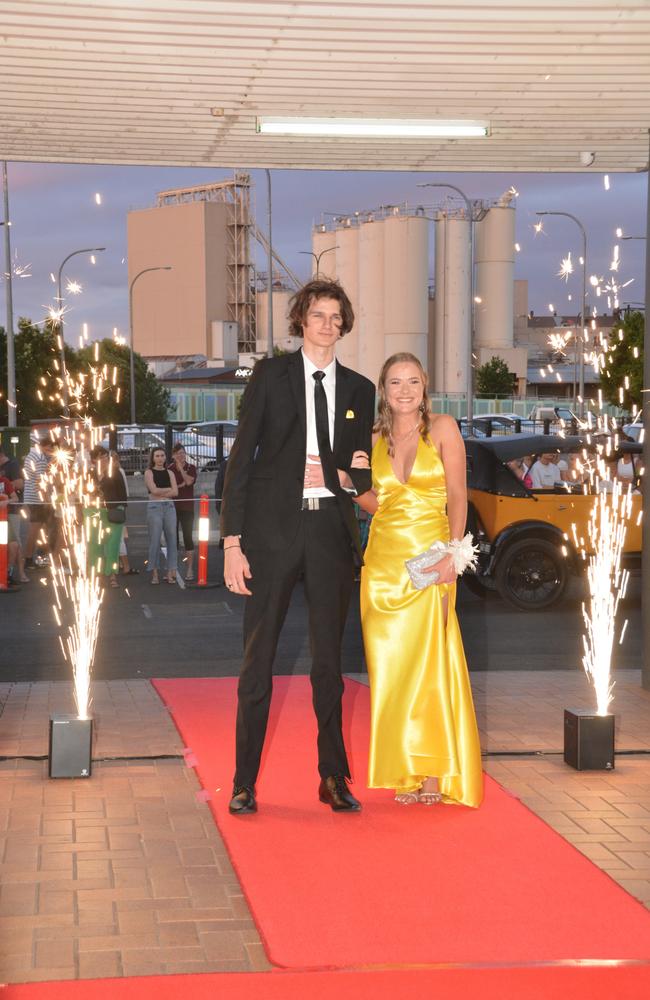 Toowoomba school formals. At the 2023 St Ursula's College formal is graduate Jasmine Lewis with her partner. Picture: Rhylea Millar