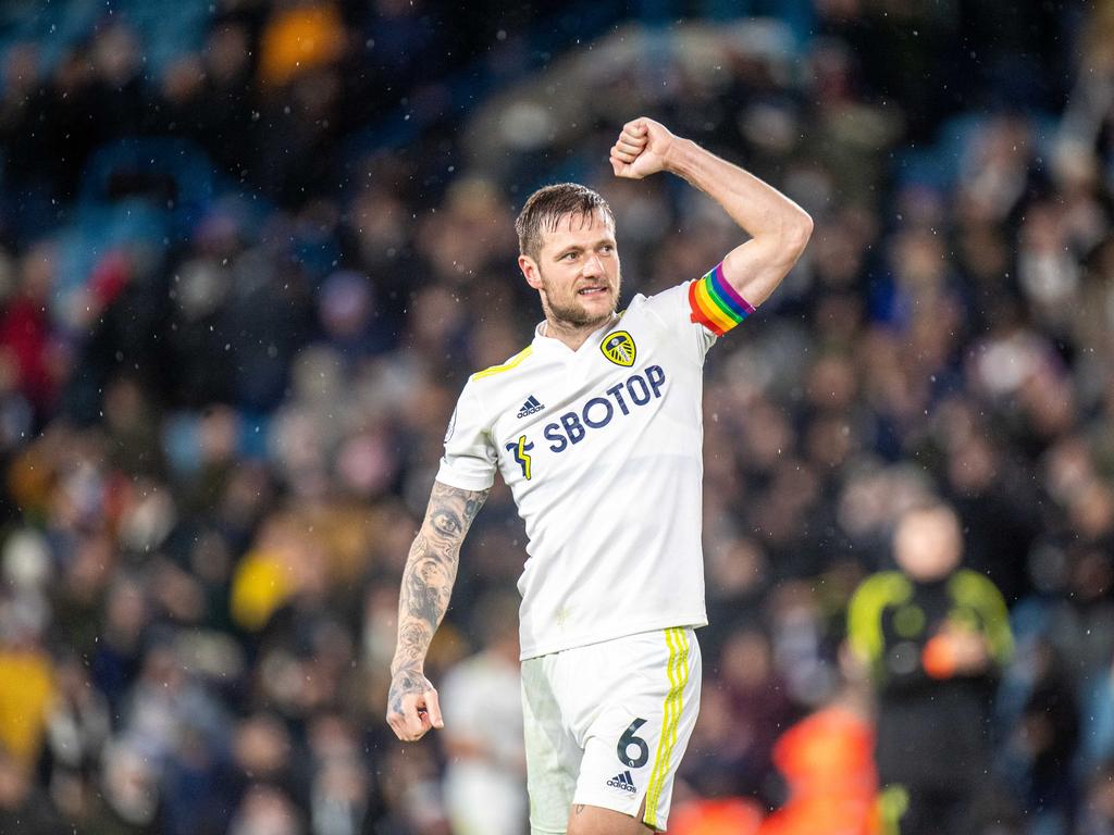 Liam Cooper of Leeds United celebrates during a Premier League clash against Crystal Palace. Picture: Sebastian Frej/MB Media/Getty Images
