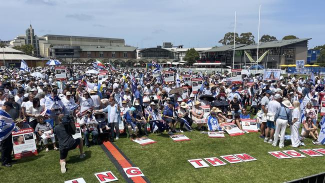 Thousands from Sydney’s Jewish community came together today in Moore Park for the Set Them Free solidarity vigil, honouring victims from Israel and over 40+ countries whose nationals were murdered, injured or taken hostage by Hamas. PICTURE: NCA NewsWire / Dylan Robinson