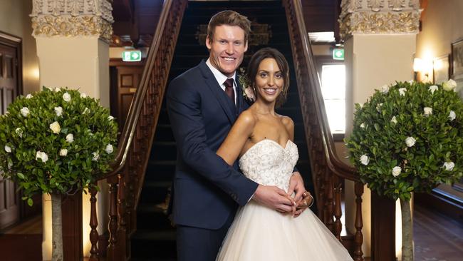 Former SANFL footballer Seb Guilhaus married bride Lizzie Sobinoff on Married At First Sight. Picture: Channel 9