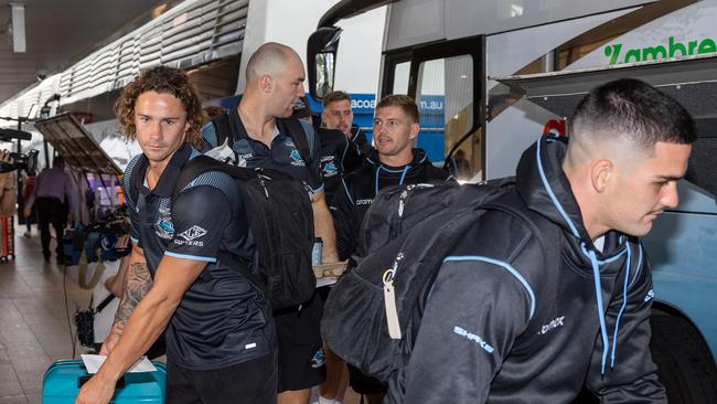 The Cronulla Sharks return home to Sydney Airport from Las Vegas. Picture Thomas Lisson