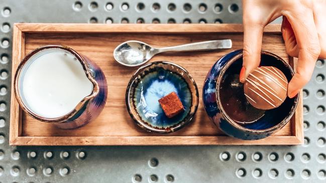 Supplied Editorial Hot chocolate tray at Platypi Chocolate, Forrest, Victoria.
