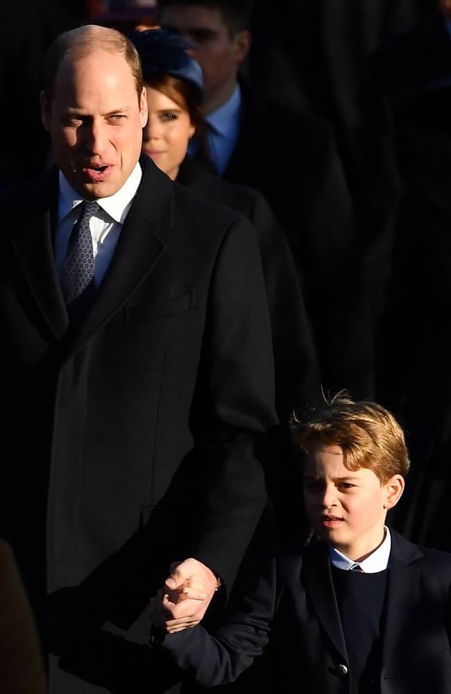 Prince George made his first appearance at the royal family’s annual Christmas Day church service. Picture: AFP