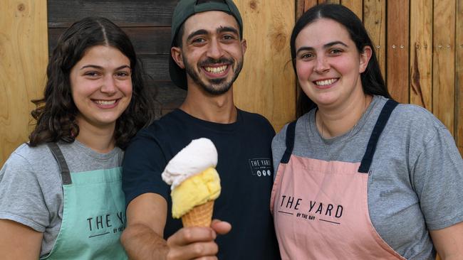 Siblings Bella Faro, Jamie Faro and Alicia De Thomasis at The Yard By The Bay. Picture: Penny Stephens