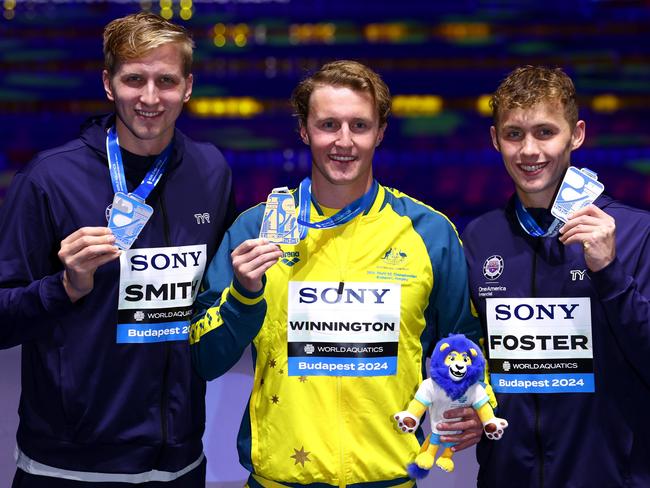 Elijah Winnington (C) left the Paris Games in disbelief after achieving his lifelong ambition of an Olympic medal. Picture: Getty