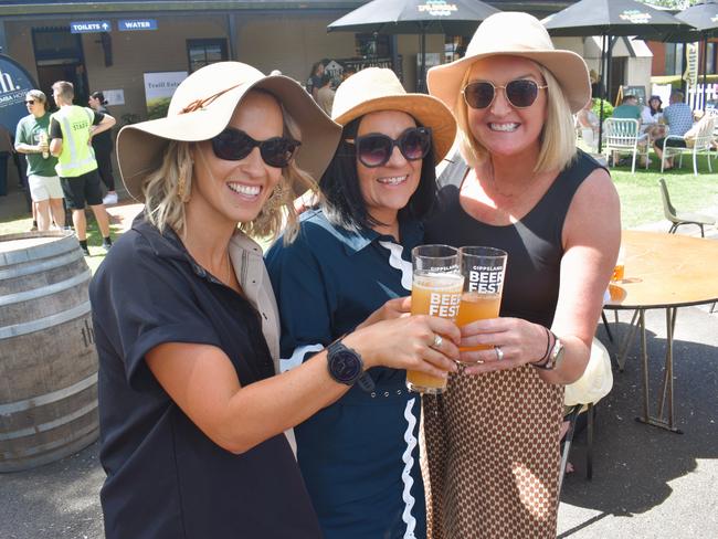 The Gippsland Beer Fest in Tinamba on Saturday, November 16, 2024: Ruth Hodge, Sally Howson and Brooke Anderson. Picture: Jack Colantuono