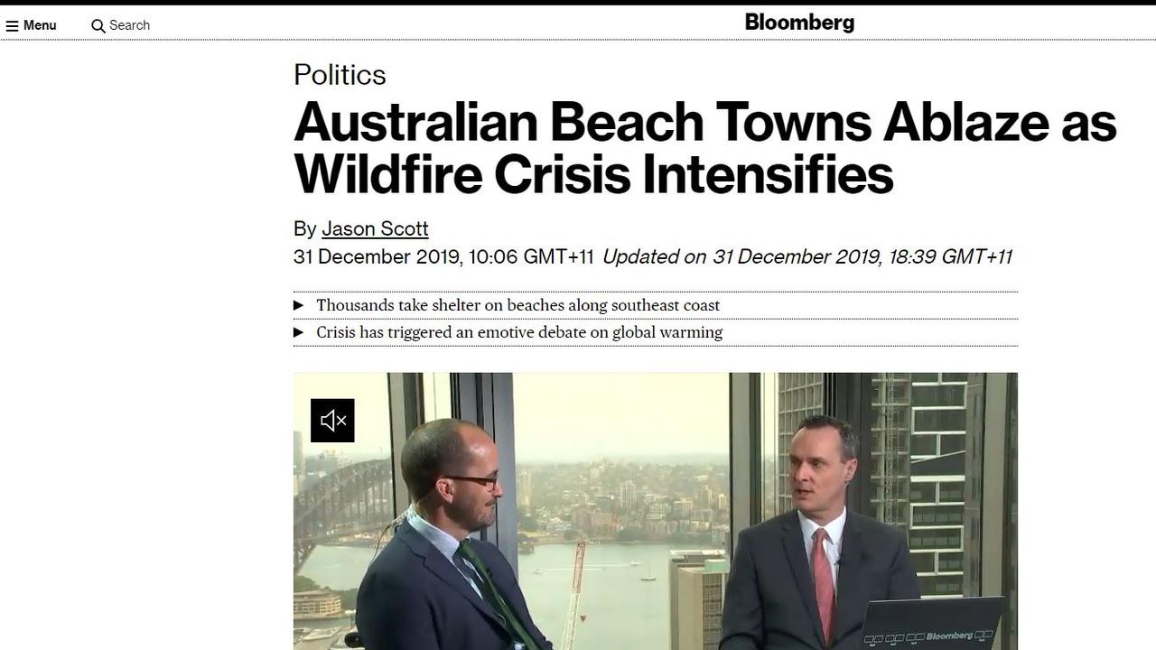 US financial outlet Bloomberg ran Australia's bushfire crisis as its lead story.