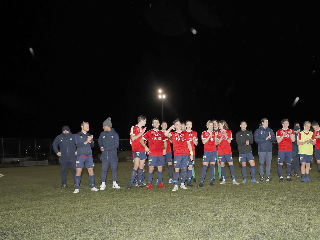 Lokoseljac Cup Final at KGV. Devonport Strikers versus South Hobart. South Hobart celebrate winning the Lakoseljac Cup final against Devonport. Picture: PATRICK GEE