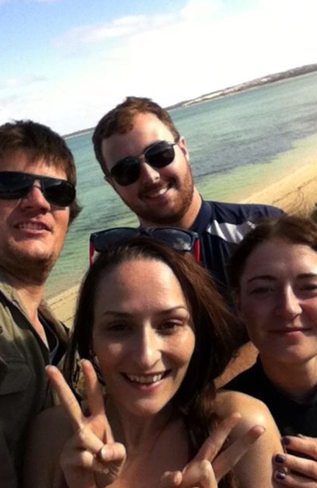 SO TRAGIC: James Moore (left) with Jason Bristow, Amy Jones and Natasha Turnbull (right) at Coffin Bay just a few hours before their car was hit by Michael Knowles.