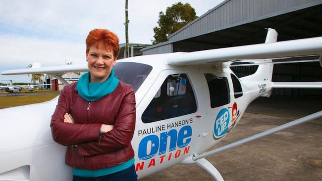 Pauline Hanson with the One Nation plane.