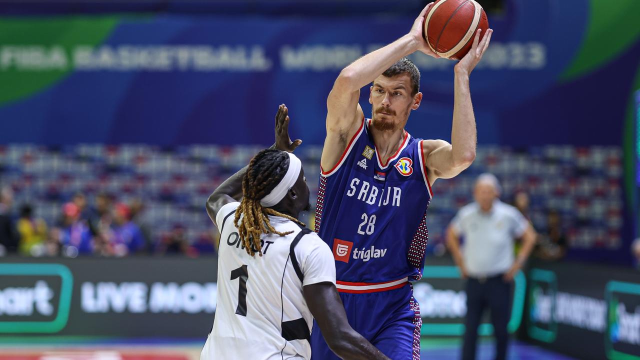 Simanic and Omot had matched up against each other throughout Serbia’s 115-83 win over South Sudan. Picture: Liu Lu/VCG via Getty Images