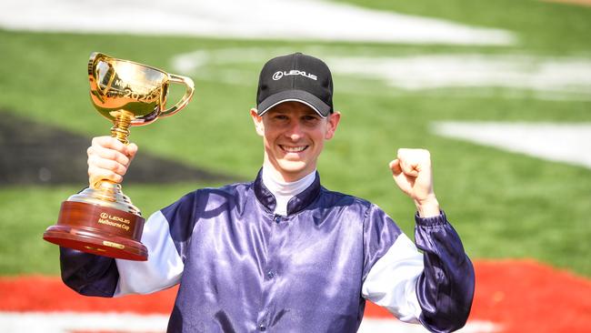 Jockey Jye McNeil after riding Irish stayer Twilight Payment to victory in his first Melbourne Cup ride Picture: Getty Images