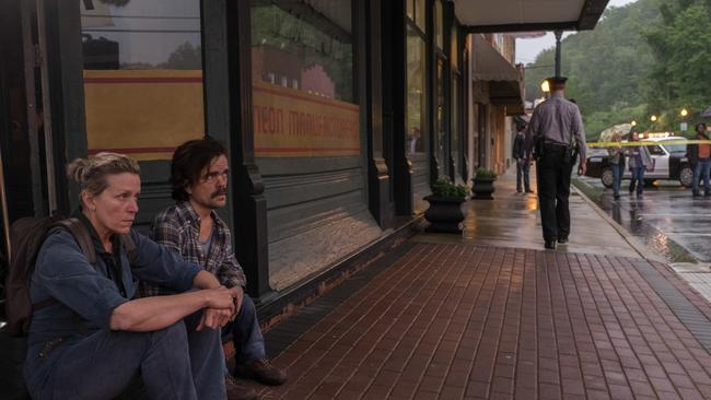 Frances McDormand and Peter Dinklage in the film Three Billboards Outside Ebbing, Missouri. Photo by Merrick Morton.