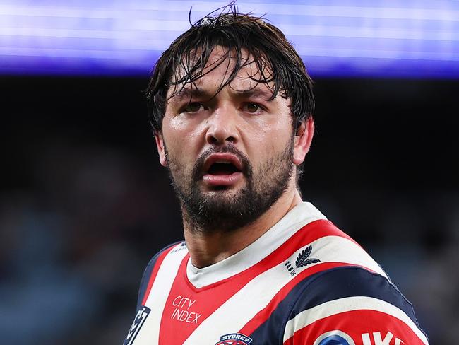 SYDNEY, AUSTRALIA - JUNE 02: Brandon Smith of the Roosters reacts during the round 13 NRL match between Sydney Roosters and North Queensland Cowboys at Allianz Stadium, on June 02, 2024, in Sydney, Australia. (Photo by Jeremy Ng/Getty Images)