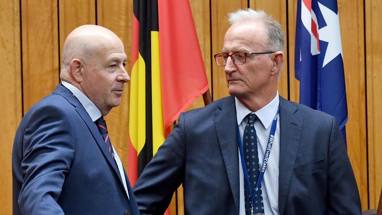 Townsville City Council special meeting December 17, 2024. Council adviser John Oberhardt and CEO Joe McCabe. Picture: Evan Morgan