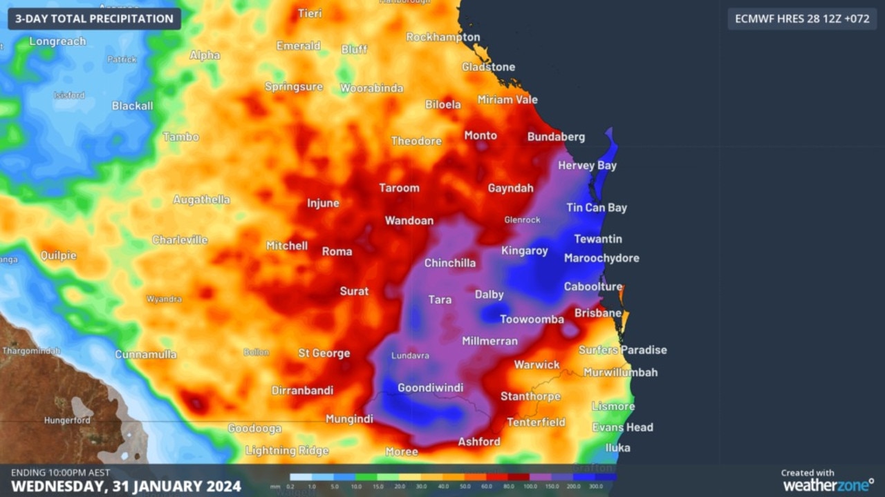 Some areas are expected to receive 300mm of rain. Picture: Weatherzone.