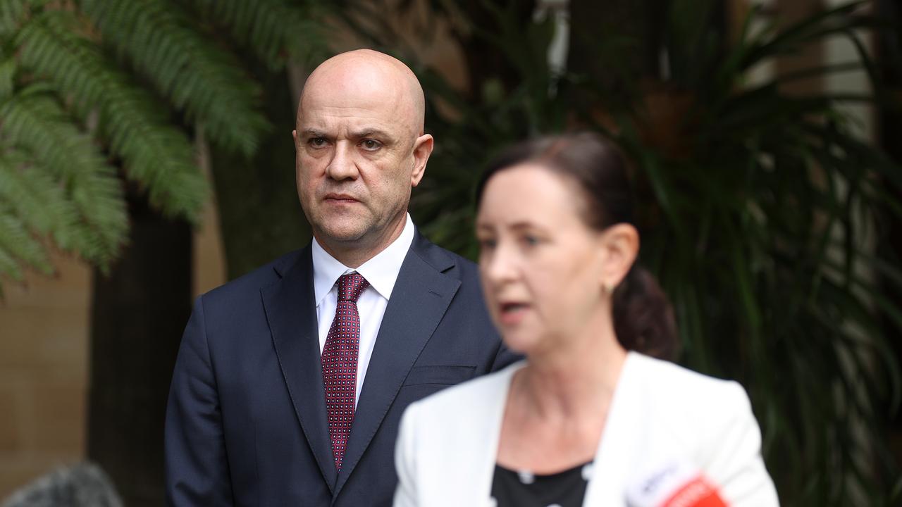 Health Minister Yvette D'Ath and chief health officer John Gerrard urge Queensland parents to get their children vaccinated as schools continue to report increased Covid cases. Pics Tara Croser.