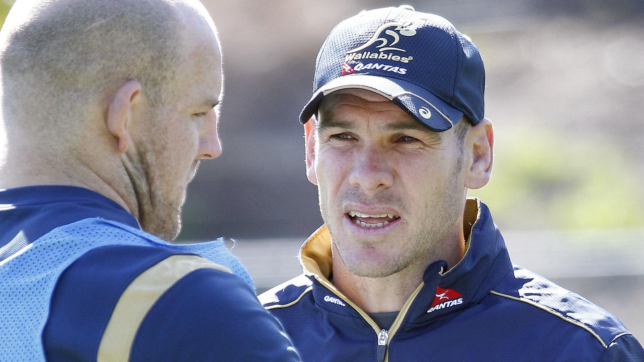 Wallabies training in Herston, QLD. Stephen Moore and Nathan Grey