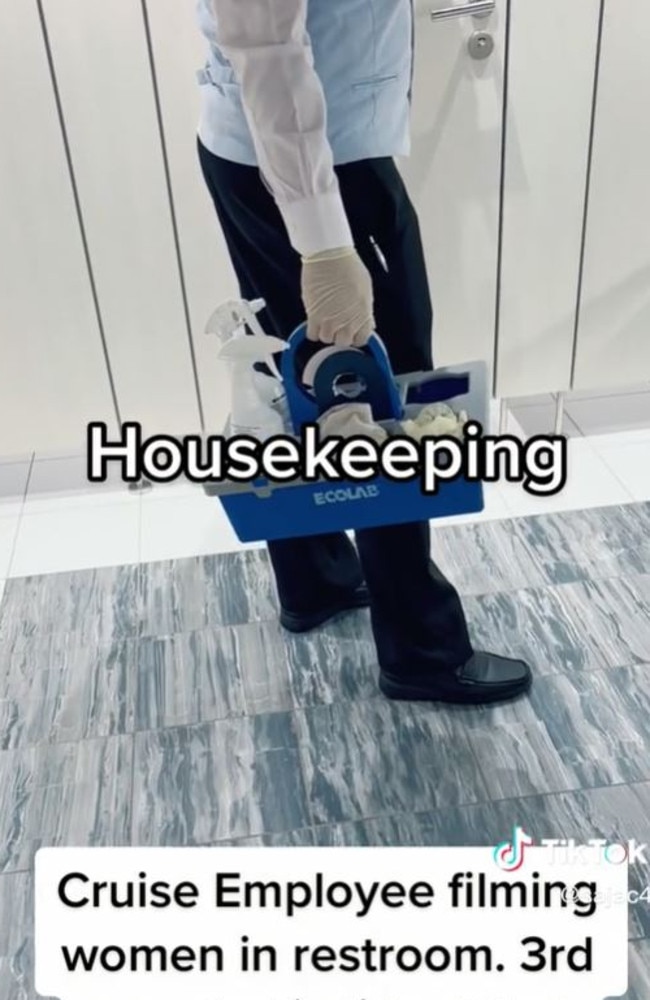The women alerted a housekeeping staffer who knocked on the door of the toilet cubicle. Picture: TikTok/sajac4