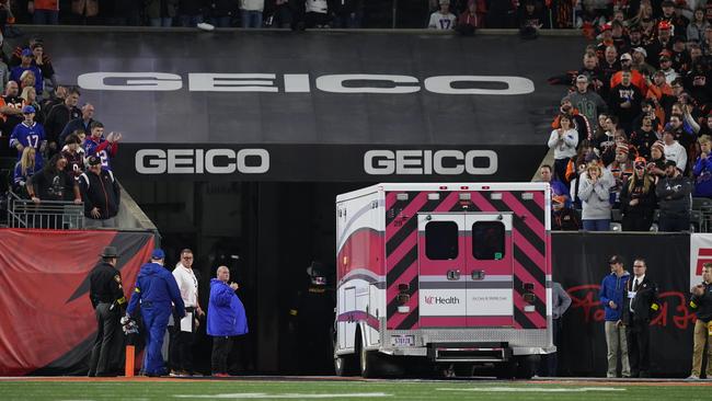 Damar Hamlin leaves in an ambulance. Picture: Dylan Buell/Getty