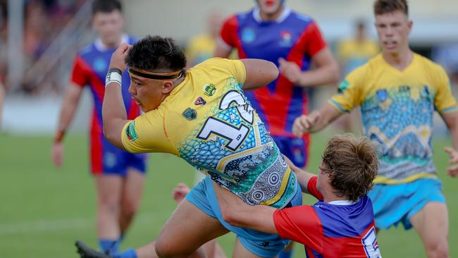 Reuben Tamariki in action for the Northern Rivers Titans against the Newcastle-Maitland Region Knights during round one of the Laurie Daley Cup. Picture: DC Sports Photography.