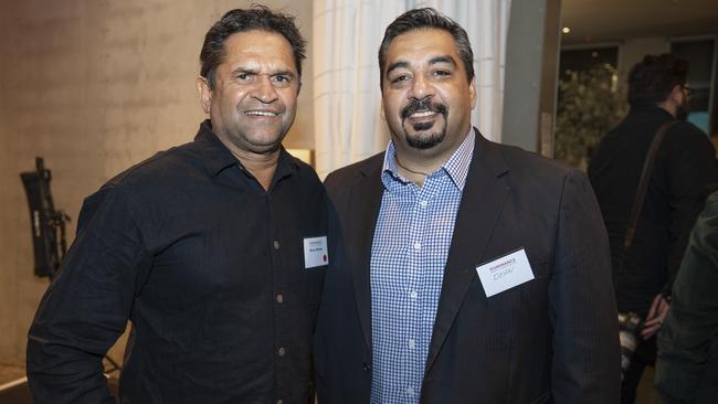 Nicky Winmar and Dean Rioli at the launch. Picture: Supplied.<br/>