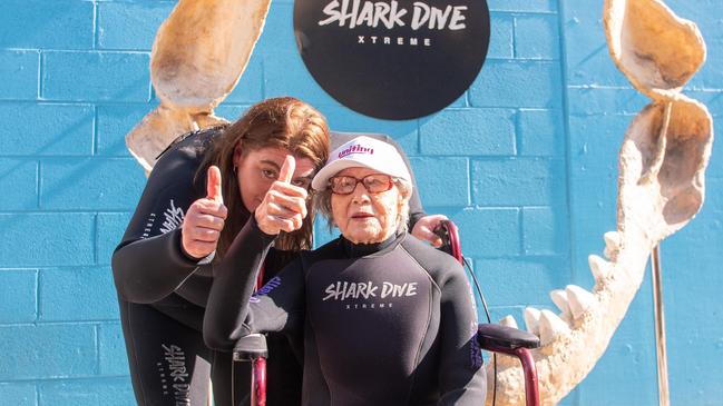 The shark swim got a thumbs up from the adventurous Dorothy.