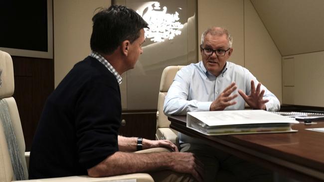 Scott Morrison and Energy Minister Angus Taylor on their way to the G20 in Rome. Picture: Adam Taylor / PMO