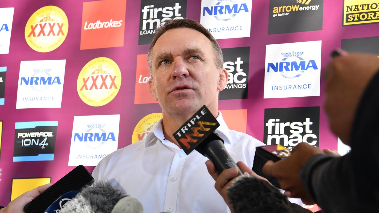 Brisbane Broncos CEO is grilled by the media on Friday morning. (AAP Image/Darren England)