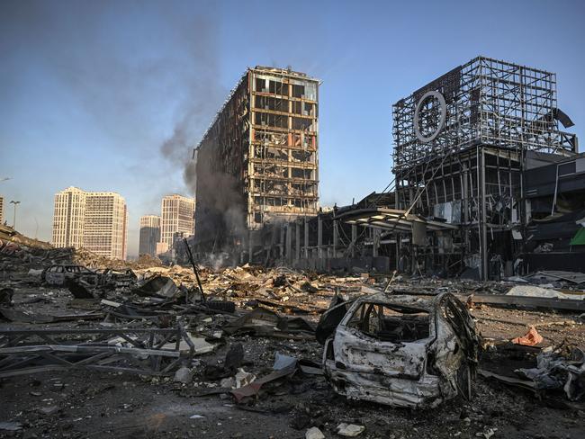 Smoke billows after a Russian attack on the Retroville shopping mall and residential district of Kyiv. Picture: AFP