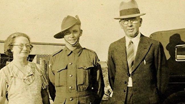 “Ed” photographed on the farm with his parents, Catherine and Edgar.