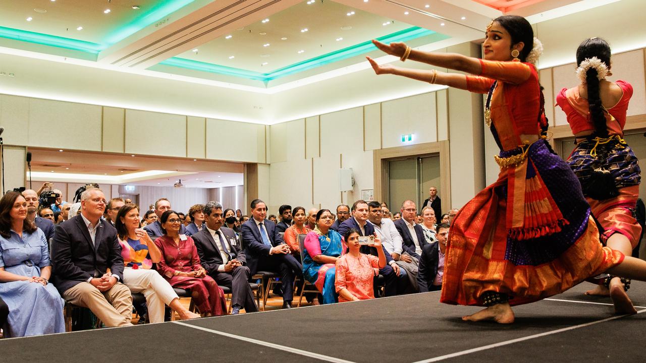 Dancers perform in front of the PM. Photo: Jason Edwards