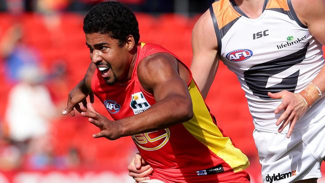 Joel Wilkinson in action during the Round 23 AFL game between the Gold Coast Suns and the GWS Giants at Metricon Stadium, Carrara. Pics Adam Head