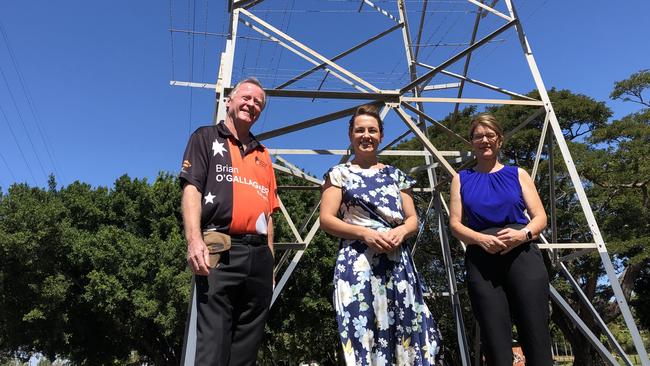 <s1>CLP Karama candidate Brian O'Gallagher, leader Lia Finocchiaro and Fannie Bay candidate Tracey Hayes reveal the party’s energy policy. </s1> <source>Picture: Madura McCormack</source>