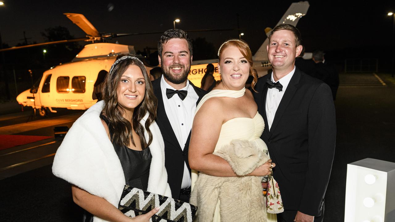 At the LifeFlight Toowoomba Gala are (from left) Katie Cash, Alex Cash, Maddy James and John Sweedman at The Goods Shed, Saturday, May 24, 2025. Picture: Kevin Farmer