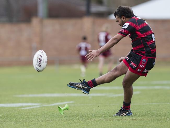 Rueben Tatow of Valleys converts for Valleys. Picture: Kevin Farmer.