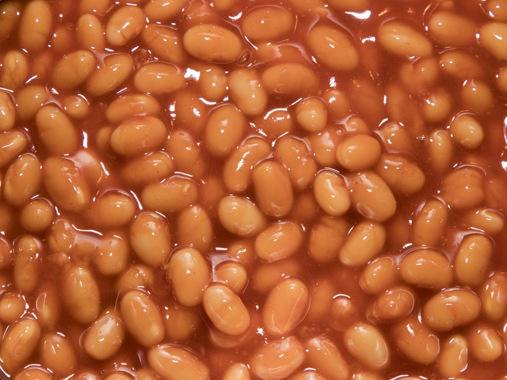 Close up of baked beans in a pan