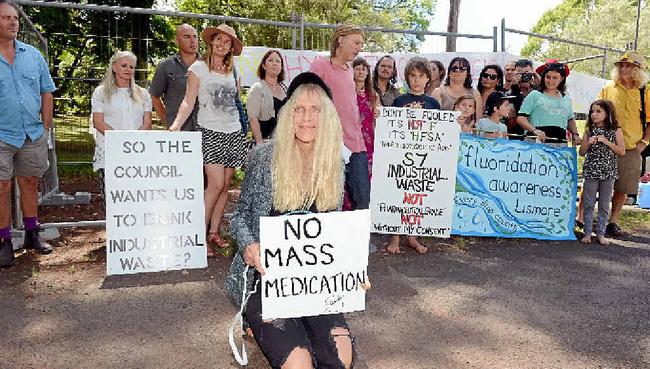 Omega Breakspear joined concerned residents to protest against a fluoride plant at Clunes. Picture: Cathy Adams