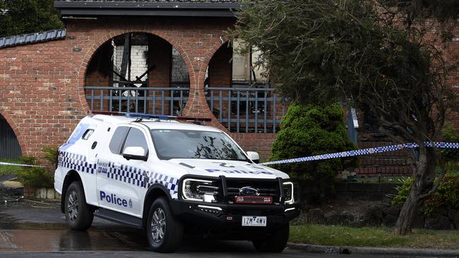 Police at the Frankston South property on Monday morning. Picture: Andrew Henshaw