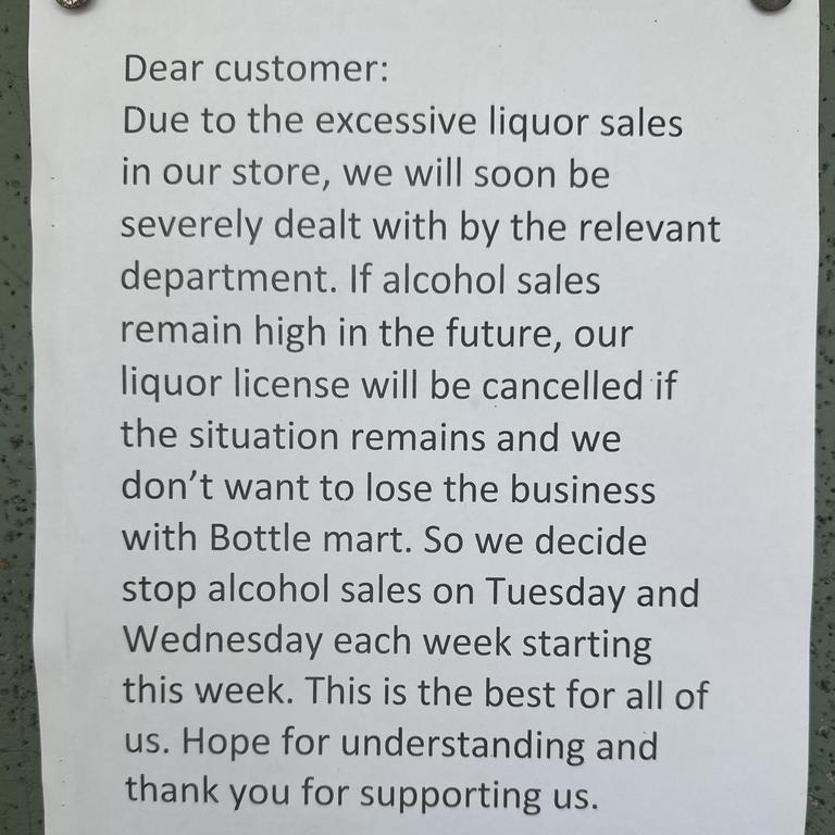 Wagait Beach Bottlemart has been forced to close two days a week due to the government-imposed 25 per cent cap on alcohol sales in small grocery stores. Picture: Supplied