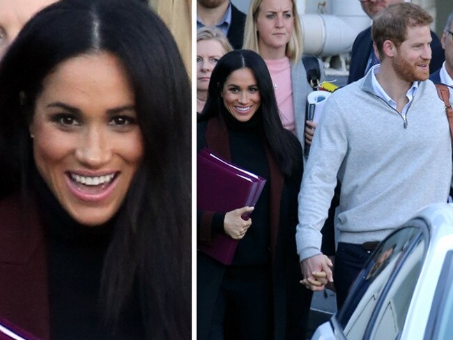 A glowing Meghan Markle arrives in Sydney just hours before confirmation of her pregnancy. Picture: John Grainger