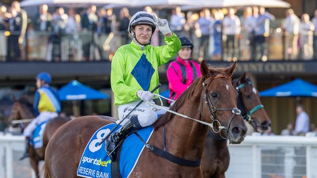 Jamie Melham celebrates winning The Goodwood aboard Reserve Bank. Picture: Makoto Kaneko