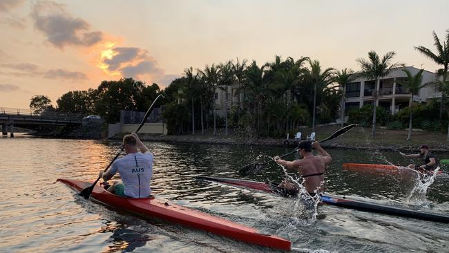 Gold Coast kayaking group paddling in the canals. Picture: SUPPLIED