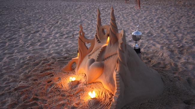 The custom sandcastle Mark Thomson surprised Ginette Carter with when he proposed