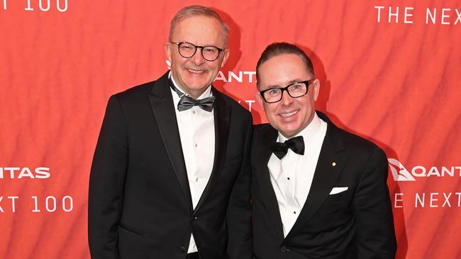 Anthony Albanese with former Qantas CEO Alan Joyce in March 2023 in Sydney. Picture: Getty Images