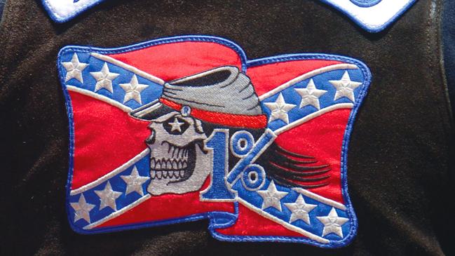 Thumbnails of outlaw motorcycle club bikie gang colours logo on back of jackets - Rebels. Picture: Milnes