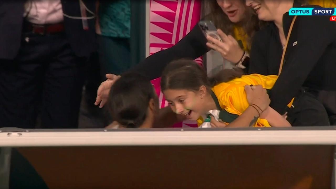 Sam Kerr hugged the young fan. Photo: Optus Sport.